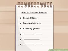 a notepad with the words plan to control epson and ground cover erecting barriers creating guillies