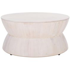 a white wooden table with two circular sections on it's sides and one section at the top