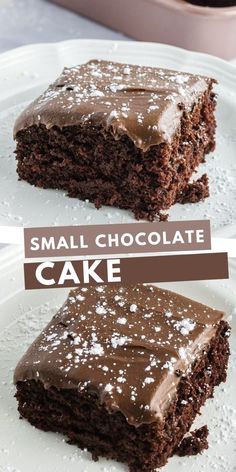 two pictures side by side of a chocolate cake with frosting on the top and bottom