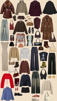 an assortment of clothes and shoes arranged in the shape of a circle