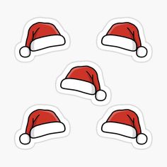 six red santa hat stickers on white background with blue text that says small stickers buy 10 get 50 % off