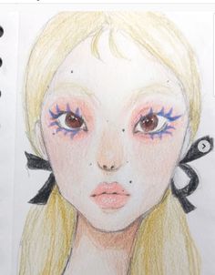 a drawing of a blonde girl with blue eyes