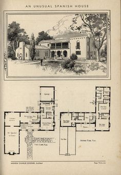 an old house with plans for the first floor and second story, as well as another drawing