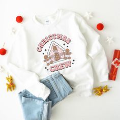 Looking for a cute sweatshirt for your kids? We have the perfect Christmas Gingerbread Crew graphic sweatshirt addition to their closet! Cute White Christmas Sweatshirt, Holiday White Graphic Print Sweatshirt, Holiday Graphic Print White Sweatshirt, Cute Christmas Sweatshirt With Graphic Print, Cute Christmas Graphic Print Sweatshirt, Cute Christmas Shirts, Sweatshirt White, Cute Sweatshirts, Christmas Gingerbread