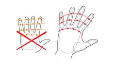 two hands are shown with red pins on them and one is holding an orange string