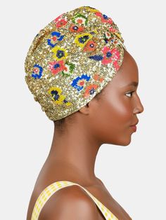 Marcarena Sequin-embellished turban Summer Hot, Fall Winter Collection, Stretch Satin, Turbans, Local Artisans, Accessories Unique, Designer Collection, Winter Collection, Colorful Flowers