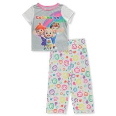 Inspired by the educational series are these CoComelon pajamas. CoComelon is a preschool educational show centered around a young boy named JJ. He and his pals go on educational adventures, learning and growing along the way. Inspired by the educational series are these Cocomelon pajamas. The top has raglan-style short sleeves with a rainbow design and the bottoms feature an allover print of brightly colored watermelon televisions. This set is great for your little one to snuggle up and watch th Cocomelon Rainbow, Learning And Growing, Toddler Pajamas, Girl Rainbow, Kids Clothes Boys, Boys Pajamas, Rainbow Design, Shirt And Pants, Toddler Outfits