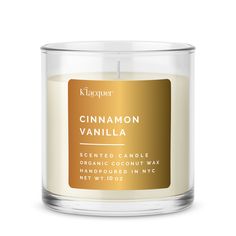 a glass candle with cinnamon vanilla inside