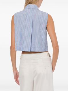 Alberta Ferretti Striped Cropped Top - Farfetch Belted Jacket, Blouse Pants, Satin Shirt, Alberta Ferretti, Professional Look, Cropped Top, Blouse Dress, Stripe Print, Cotton Poplin