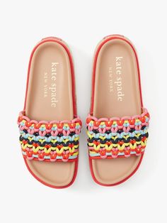 Vita Platform Slide Sandals | Kate Spade New York Kate Spade Summer Platform Sandals, Beach Double Strap Platform Slides, Straw Platform Slip-on Sandals, Multicolor Textured Slip-on Sandals, 00s Style, Multicolor Platform Slip-on Wedge Sandals, Platform Slides, Cotton Rope, Kate Spade New York