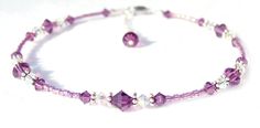 Amethyst Anklet Sahasrara Chakra, Recovery Jewelry, Purple Crown, Beaded Ankle Bracelets, Crystal Anklet, Anklet Designs, Beaded Ankle, Silver Anklet, Swarovski Crystal Jewelry