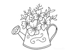 a watering can with flowers in it