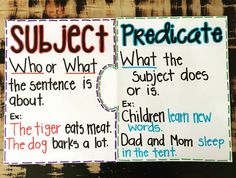 a piece of paper with some writing on it that says subject and predicateate