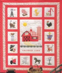 a quilted wall hanging with farm animals on it and the words grandpa's barn