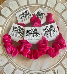 Girls Just Wanna Have Sun Favors Beach Hair Don't Care Favors Beach Bachelorette Favors Scrunchie Favors Beach Bachelorette Party Hair Tie  Put your hair up and have some fun! Our velvet scrunchie favors are a unique way to say thank you to your gals! They will love a take home gift that is both useful and trendy. Every time they throw their hair up, they will remember the awesome time they had celebrating the bride-to-be!  Each favor includes the following: - (1) Custom Tag with personalized de Bachelorette Party Night Out, Bachelorette Party Thank You Gifts, Preppy Party Favors, Scrunchie Favors, Pink Beach Party, Barbie Party Favors, Bachelorette Goodies