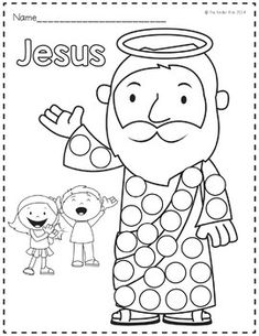 the jesus coloring page for kids to print and color with his name on it's back