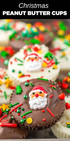 christmas cupcakes with chocolate frosting and decorations