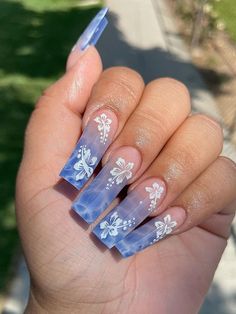 Ballet Nails, Nagel Tips, False Nail, Manicure E Pedicure, Artificial Nails, Flower Nails, Blue Nails, False Nails