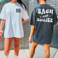 Be Bach and Boujee and make memories that last a lifetime with our personalized retro bachelorette party shirts! Whether you're hitting the town for a night of disco fever or channeling your inner cowgirl for a wild west adventure, our  bachelorette shirts will have you looking and feeling fabulous. Our funny bridal shirts are designed with comfort and style in mind, so you can dance the night away without a care in the world. So gather your besties and get ready to show the world that you're ready to party like it's 1999. Shop our collection now and let the good times roll! ♥ Fall in love with our classic unisex tee. Soft and lightweight, this is the perfect staple for your closet. Featuring a casual fit, ribbed collar and sleeves, our tees are made from soft combed cotton that's comforta Retro Bachelorette Party, Retro Bachelorette, Bachelorette Party Shirt, Custom Bachelorette, Bridal Shirts, Disco Fever, Groovy Retro, Bachelorette Shirts, Bachelorette Party Shirts