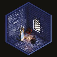 an aerial view of a room that appears to be made out of bricks