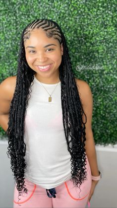 Tribal braids + knotless + boho curls Norcross Peachtree Corners GA Boho Curls, Cornrow Updo Hairstyles, Hair Braid Patterns, Braids Knotless, Cornrows Braids For Black Women, Black Hair Updo Hairstyles, Short Box Braids Hairstyles