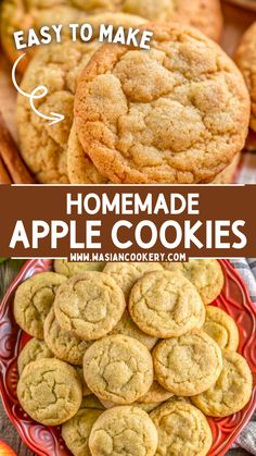 homemade apple cookies on a plate with apples in the background and text that reads easy to make