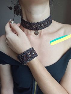 Set of choker with pendant and bracelet!  Material is eco-leather. Adjustable   The size of Bracelet is from16 centimetres to 20 centimetres. The size of choker from 33 centimetres to 37 centimetres. 2  pendant options. Be Yourself and wear what you like ☺️ P.s. your orders are important for us, because All money from sales ate going to keeping Birds from store http://etsy.com/shop/ChuchasDreamcatcher  Thank you and be happy ❤️ Handmade Adjustable Choker For Party, Adjustable Choker Jewelry Gift, Handmade Adjustable Choker For Festivals, Adjustable Gothic Necklace For Gifts, Adjustable Length Choker As A Gift, Brown Festival Choker Jewelry, Brown Choker For Festival, Handmade Adjustable Choker Jewelry, Handmade Adjustable Gothic Bracelets