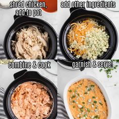 four images showing how to make chicken and rice in the crock pot with instructions