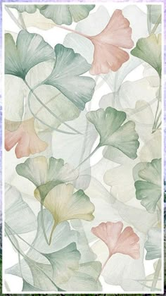 an abstract floral wallpaper with pink and green leaves