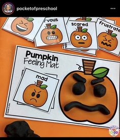 pumpkin feelings matching mats for preschool and pre - school students to practice their language skills