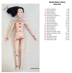 an image of a doll with measurements for it's body and head in the shape of a barbie