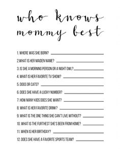 a printable question sheet with the words who knows mommy best