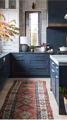 Rust And Blue Kitchen, Navy Countertops, Blue Countertops Kitchen, Blue House Interior, Blue Cabinets Kitchen, Indigo Kitchen, Dark Blue Kitchens, Blue Kitchen Designs, Navy Blue Kitchen