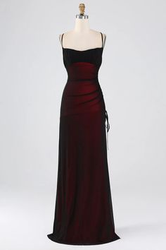 ZAPAKA Women Sheath Spaghetti Straps Black Red Floor Length Bridesmaid Dress with Lace-up Back Spaghetti Strap Evening Dress, Gothic Red Bridesmaid Dresses, Formal Dark Red Dress, Dark Red Gala Dress, Gothic Wedding Bridesmaid Dresses, Red Dress Bridesmaid Dress, Vampire Hoco Dress, 90s Inspired Prom Dress, Prom Dresses Red And Black