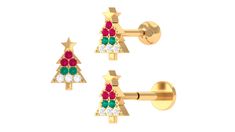 Product Details Get into the holiday spirit with our Christmas Tree Earring, adorned with Round Cut Ruby, Emerald, and Natural Diamond to create a perfect Christmas tree, complete with a dainty gold star on top. Crafted in 10k, 14k, and 18k Gold, this Festive Earring is sure to grab everyones attention. Choose between a Flat Back or Ball Screw Back Closure to keep it securely in place on your Helix, Rook, Cartilage, Tragus, or Upper Lobe Piercings. Make your special one feel extra special this h Christmas Tree Earrings, Gold Flats, Lobe Piercing, Helix Earrings, Holiday Earring, Earring Tree, Perfect Christmas, Gold Stars, Holiday Spirit