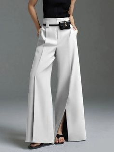 SPECIFICATIONSBrand Name: AmozaeStyle: Office LadyAge: MIDDLE AGEOrigin: Mainland ChinaCN: GuangdongSeason: All seasonWaist Type: highDecoration: PocketsElasticity: Slight StrechFabric Type: blendedHign-concerned Chemical: NonePattern Type: SolidPant Style: Wide leg pantsMaterial: POLYESTERMaterial: SPANDEXFit Type: LOOSELength: full lengthPlace Of Origin: China (mainland)Closure Type: zipper flyGender: WOMENModel Number: 124092Front Style: PleatedChoice: yes Material : 95% Polyester,5%Spandex Style : Loose,Wide Leg Feature : High-Waisted,Pleated,Split-front Occasion : Office,Urban,Formal Seasons : Spring,Summer,Autumn Type : Pants,Trousers Color : GRAY Size : S,M,L,XLWarm Tips: 1. Please Consult The Size Chart We Provide For This Item's Measurements To Help You Decide Which Size To Buy. 2 Pleated Trousers Outfit, Midi Skirts Summer, High Waist Long Skirt, Formal Suit, Grey Trousers, Women Formals, Formal Suits, Straight Trousers, Suit Pants