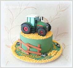 there is a cake that looks like a tractor