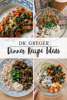 four different pictures with the words dinner recipe ideas on them, including rice and vegetables