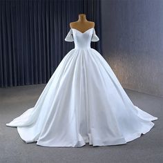 Simple Soft Satin Off Shoulder Bridal Ball Gown Wedding Dresses Womens Long Dresses, Bridal Ball Gown, Bridal Elegance, Applique Wedding Dress, Neckline Designs, Stunning Gowns, Princess Wedding Dresses, Long Wedding Dresses, A Line Gown