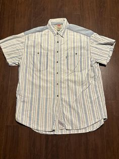 Vintage Y2K Levi's Strauss Co Striped Blue Button Down Dressed Oxford Shirt USA Size fits XL Measures 24x31.5 inches Additional measurements ok request Levis Strauss, Button Down, Levi Strauss & Co, Oxford Shirt, Blue Stripes, Vintage Y2k, Button Downs, Levi's, Hair Makeup