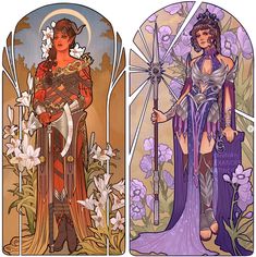 two tarot cards with the same image as each card, one in purple and one in gold