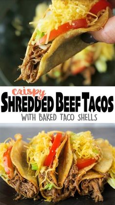 shredded beef tacos with baked taco shells are an easy and healthy dinner idea