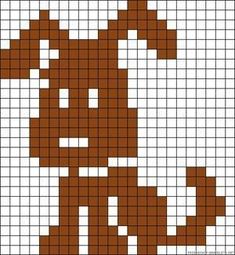 a cross stitch pattern with a dog in brown and white on the bottom half of it