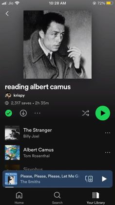 an iphone screen with the caption reading albert camus on it's left side