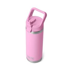 thermos insulated stainless steel bottle in pink is shown on a white background