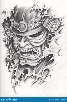 an image of a japanese mask tattoo design