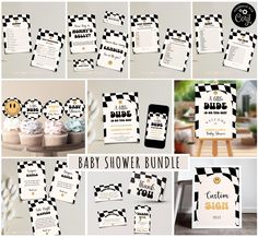 the baby shower bundle includes black and white checkered paper