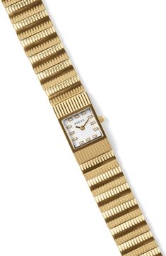 Contemporary minimalism distinguishes a luxe timepiece designed with a square case and textured bracelet for statement-making appeal. 16mm case; 16mm band width Self-adjustable bracelet with removable links Jewelry clasp closure Quartz movement Stainless steel with 18k-gold plate Imported Timepiece Design, Textured Bracelet, What To Wear Fall, Hills And Valleys, Flow State, Gold Watches Women, Jewelry Staples, Clothing Staples, Jewelry Clasps