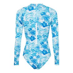 Long-sleeve one-piece swimsuitHigh neckLong raglan sleevesBack zipUnpaddedSide cut-out detail with bandNeoprene-style printed fabricWomen RashguardWomen Rashguard Tahiti Flowers86% Polyamide - 14% Elastane To take care of your favourite Rashguard, we advise you to follow our suggestions below:Wash your Rashguard at 30°C with similar colors.Do not use oxygenated or chlorine based bleach/ stain removers.Air-dry your Rashguard and do not use tumble dryer.Regular steam or dry iron inside out, with m Stretch Printed Rash Guard For Swimming, Printed Rash Guard For Swimming Beachwear, Fitted Printed Rash Guard For Beach, Fitted Printed Rash Guard For The Beach, Printed Rash Guard For Surfing Beachwear, Fitted Printed Rash Guard For Poolside, Long Sleeve Printed Rash Guard For Swimming, Printed Long Sleeve Rash Guard For Swimming, Fitted Blue Rash Guard For Spring