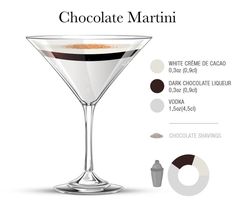 the chocolate martini is served in a coupe glass with ingredients to make it look like they are